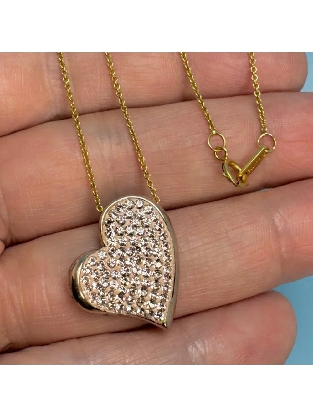 Pink CZ Gold Over Sterling Silver 925 Heart Pendant Pink Enamel 18''